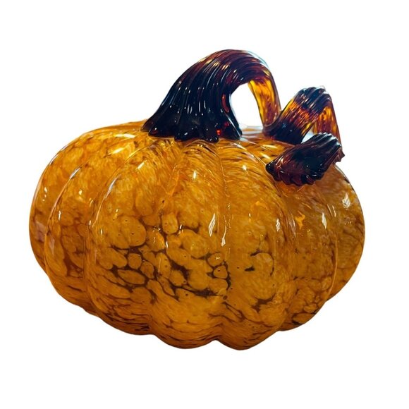 Handcrafted Glass Pumpkin Decor Autumn Harvest Carmel Home Accent Brown 5 1/2" - Picture 1 of 8